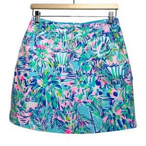 Lilly Pulitzer Luxletic Skort Size 2 Tropical Palm Print Blue Pink Golf Tennis